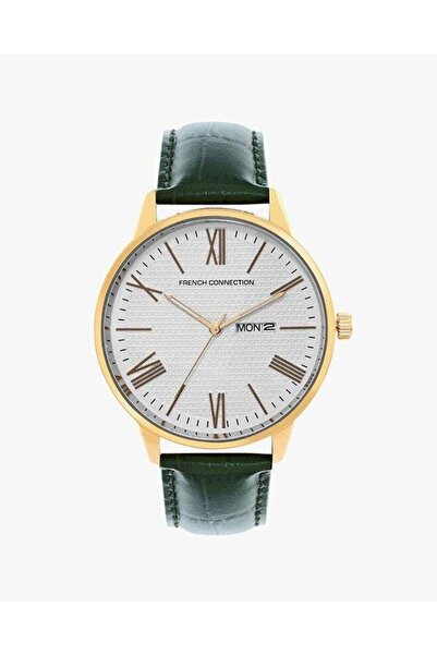 French Connection Men's Analog Watch with White Dial and Green Leather Strap ...