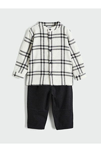 LC Waikiki Lcw Baby Black Judge Collar Plaid Baby Boy Shirt and Pants