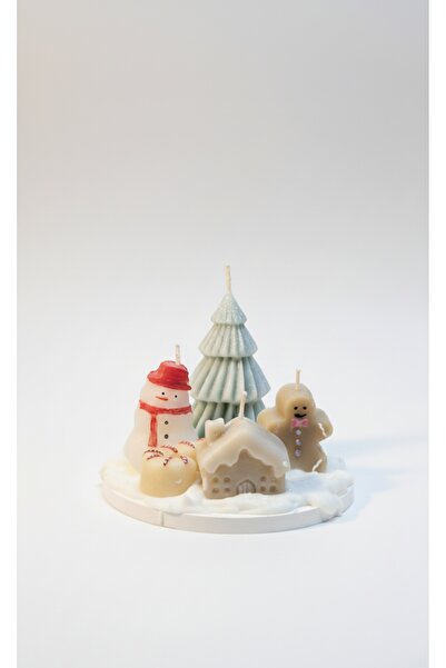 Y0&MA Yılbaşı Temalı El Yapımı Dekoratif Mum Seti – Kardan Adam & Gingerbread