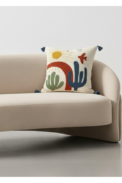 Destiva Home Colorful Cactus Punch Embroidered Decorative Tasseled Throw Pill...