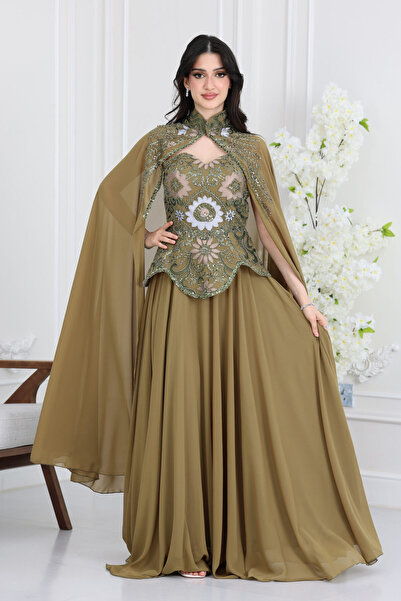 modern designer فستان شيفون سهرة فخم مطرز