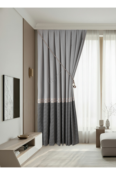 cheap's home Kumlu Doku Zincir Desen Sık Pileli Modern Pano Fon Perde