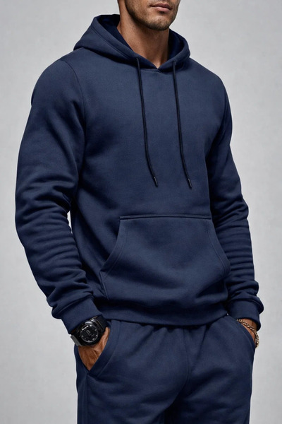 DAMGA JEANS Men's Kangaroo Pocket Blue Hooded Sweatshirt