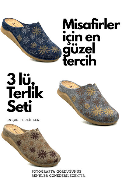 lil amore Kadın Ev Terliği – 3 lü Set Poli Taban Hafif Tabanlı Sıcak Tutan Ev Terliği