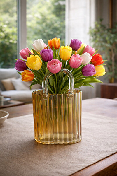 MİS KİTCHEN مزهرية زجاجية على شكل حقيبة |   مزهرية على شكل حقيبة - مزهرية عصرية للمكتب وغرفة المعيشة (الزهور غير متضمنة)