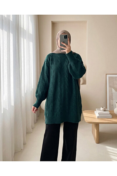 Modamorfo Hair Braid Pattern Yumoş Knitwear Sweater -Emerald