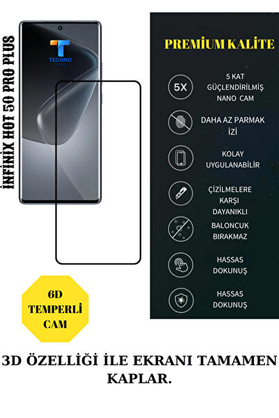 CMR İnfinix Hot 50 Pro Plus Ekran Koruyucu 6D Edge Ekran Full Cover 9H Temper...