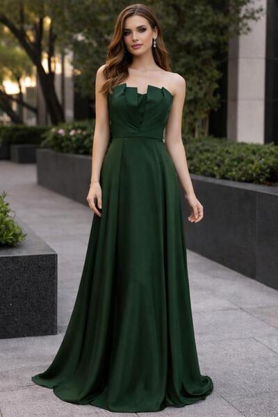 MARSTA Long, sleeveless satin evening dress with a corset silhouette, pleats ...