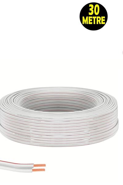 inteknoloji 30 METRE Beyaz 2*0,75 Hoparlör Ses Sitemi Kablosu - Hoporlör Elek...