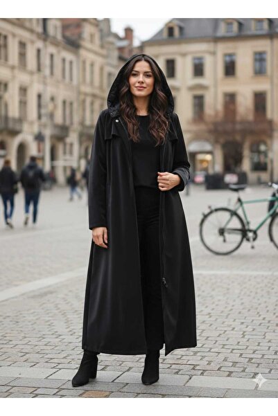 Hakko معطف واق من المطر بتصميم قبعة طويلة من القماش اللامع