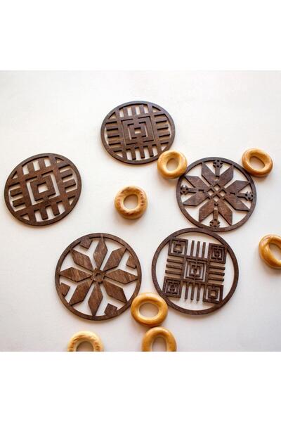 Model Lazer Kesim مجموعة حاملات أكواب خشبية أصلية