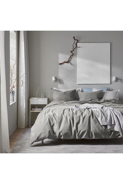 IKEA çift kişilik nevresim seti, gri, 240x220/50x60 cm