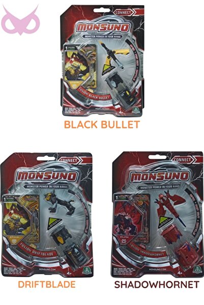 GIOCHI PREZIOSI مجموعة شخصيات فيوجن المرخصة من مونسونو مكونة من 3 قطع - بلاك بوليت، شادو هورنت، دريفت بليد