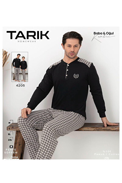 Tarık Gri siyah kare desen erkek pijama takımı
