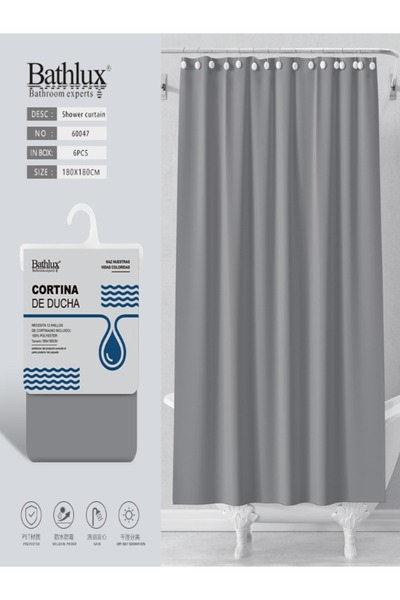 BATHLUX Grey Canvas Shower Curtain 180*180 CM, 60047