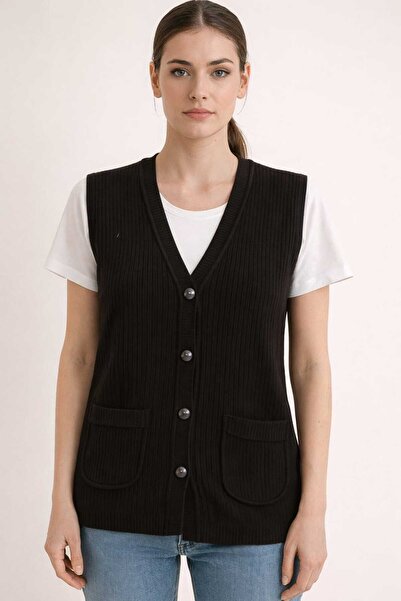 restinatriko Women's V-Neck Corded Fabric Knitwear Mother Vest Plus Size with...