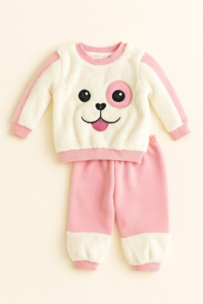 Superbaby Costumas pentru fetite, roz, 2 piese cu bluza pufoasa si pantaloni ...