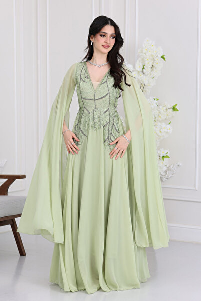 modern designer Luxurious embroidered chiffon evening dress