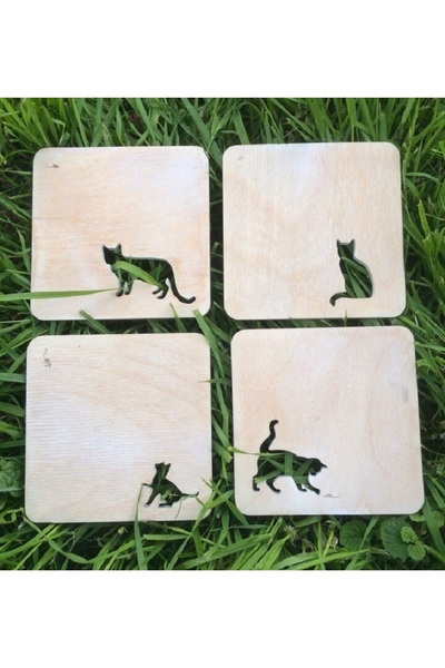 Model Lazer Kesim مجموعة مفارش أكواب أنيقة وطبيعية مع شكل قطة