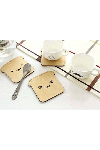 Model Lazer Kesim مجموعة قواعد أكواب خشبية لطيفة على شكل شريحة خبز