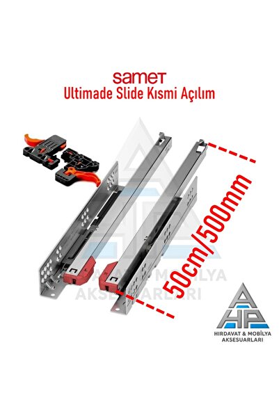 SAMET 50cm/500mm Ultimade Slide Frenli Yarım Açılım/Kısmi-Tek Açılım Tandem R...