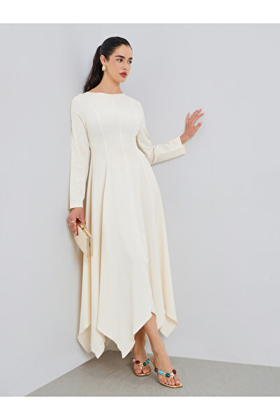 Styli Solid Irregular Hem Midi Dress