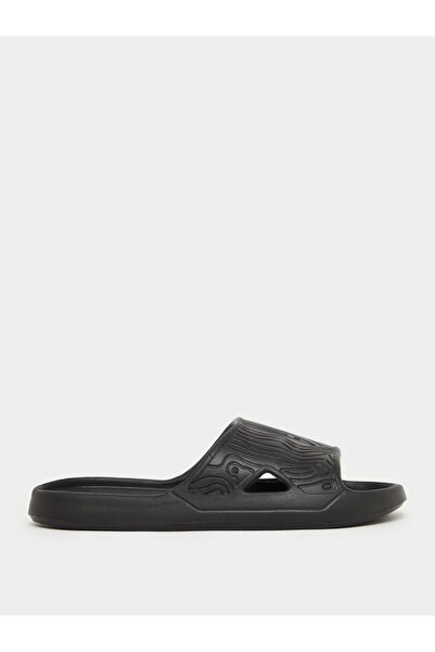 Styli Men Black Textured Slip-On Sandals