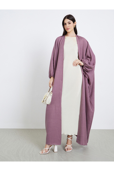Styli Women Pink Textured Open Front Abaya