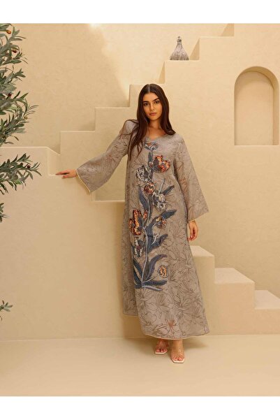 IKKXA جلابية أنيقة مزينة بالترتر والزهور