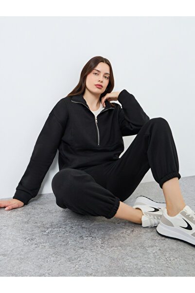 Styli Solid Zip-Up Top and Cuffed Jogers Set