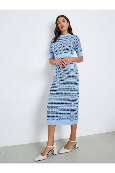 Styli Women Knit Midi Dress with Short Sleeves