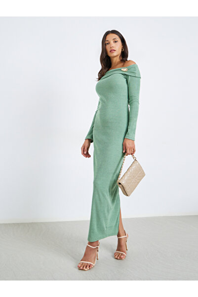 Styli Women Fold Asymmetric Neck Maxi Dress