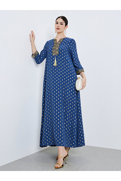 Styli Women Blue Gold Print Maxi Jalabiya