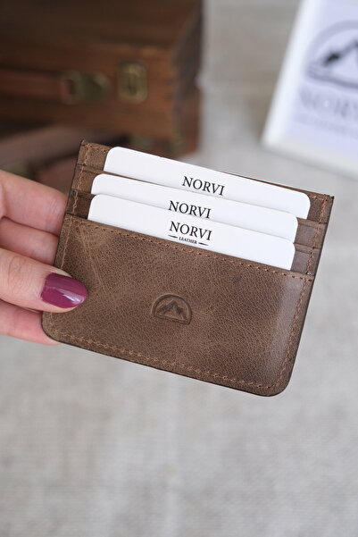 Norvi Leather Genuine Leather Men-Women Slim Cappuccino Card Holder 1144