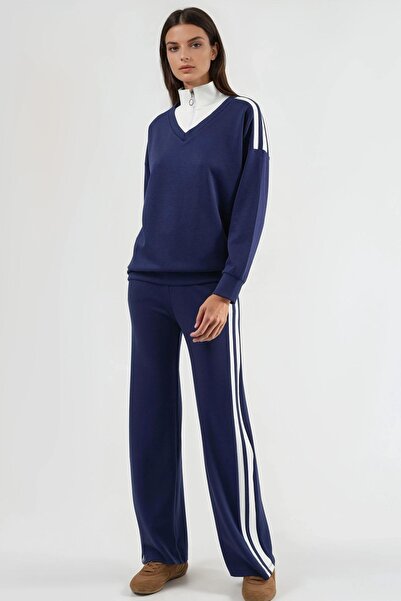 Hiccup Modal Textured Zipper Collar, Wide Leg Two-Piece Suit Berşan Collection