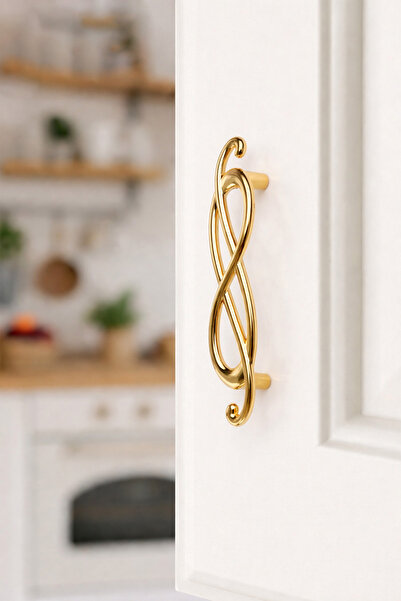 BERFİNO 5'li Parlak Altın Dekoratif Kulp 96 mm – Modern & Zarif Mobilya Kulpu...