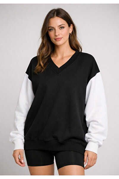 Arz giyim Ardente Collective Women's Oversized Basic Sweatshirt Black-White