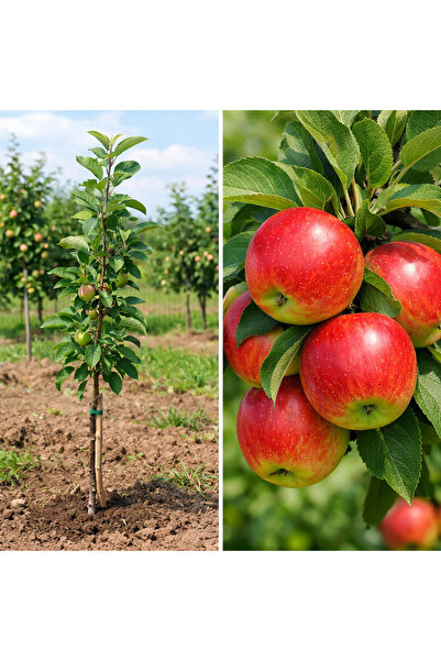 Ucuzluk Diyarı İÇİ DIŞI KIRMIZI ELMA FİDANI AÇIK KÖK 1YAŞ