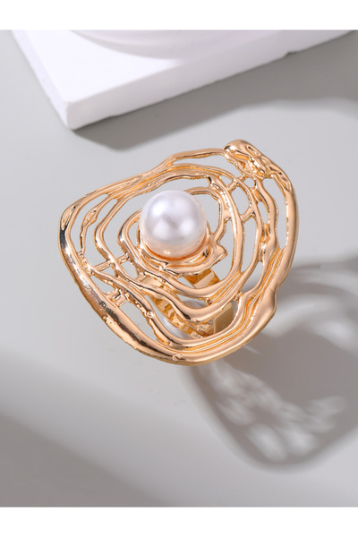 Take Two By Styli Geometric Cut Out Faux Pearl Embellished Ring