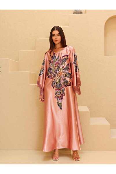 IKKXA أكمام عصرية أنيقة من القماش اللامع بتصميم زهور كبيرة ملونة