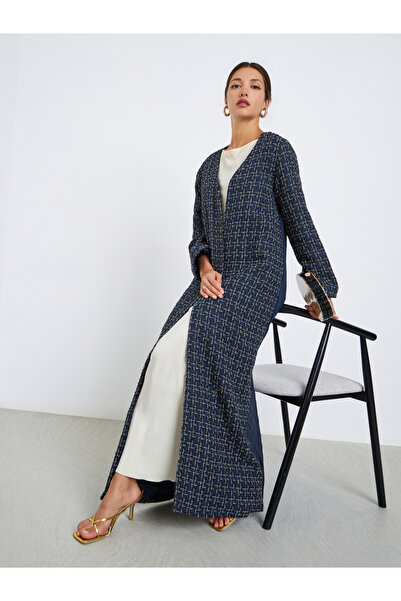 Styli Front Open Tweed Look Abaya