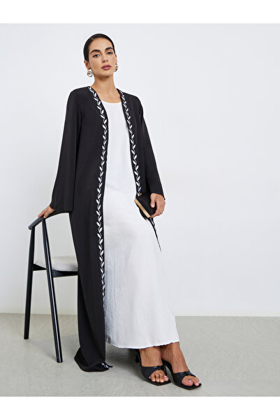 Styli Leaf Embroidery Front Open Abaya