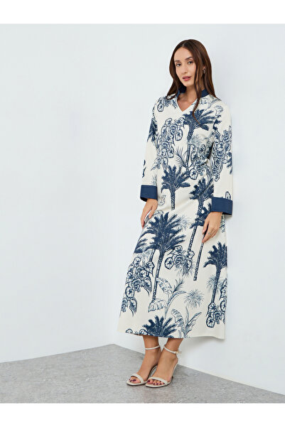 Take Two By Styli Women Tropical Print Long Sleeve Maxi Dress