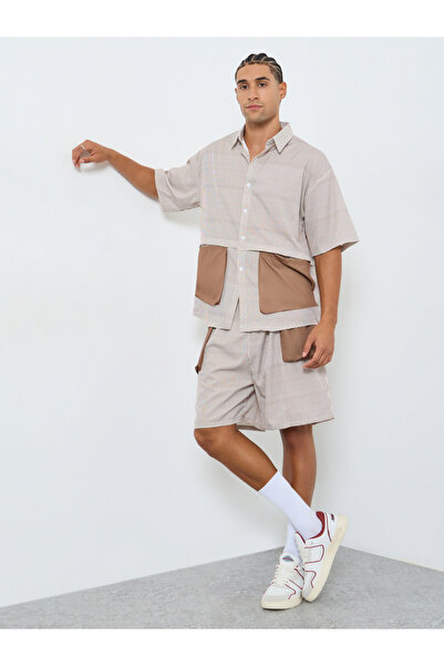 Styli Men Oversized Contrast Patch Pockets Shirt and Shorts Co-Ords