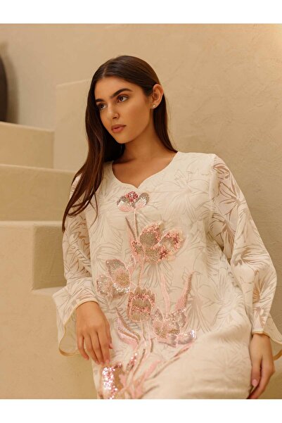 IKKXA جلابية أنيقة مزينة بالترتر والزهور