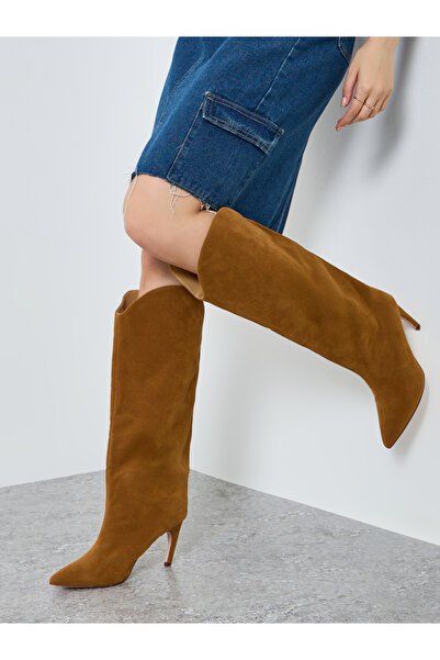 Styli Women Tan Suede Knee High Boots