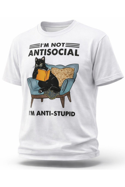 shi dumanlar giyim oversized Αντικοινωνική Γάτα Unisex Ανδρικό Μπλουζάκι με τ...