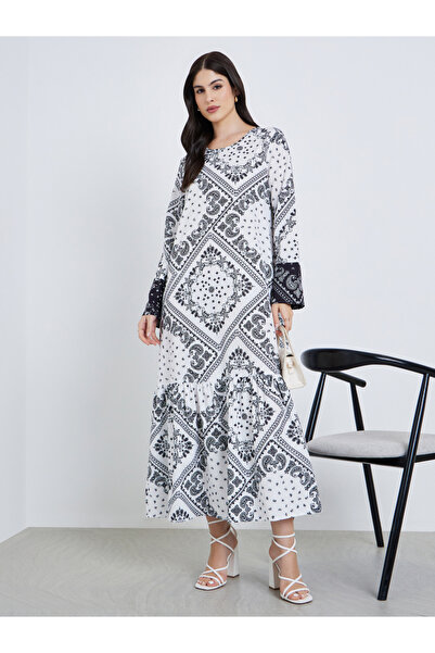 Styli Women All-Over Printed Long Sleeve Jalabiya