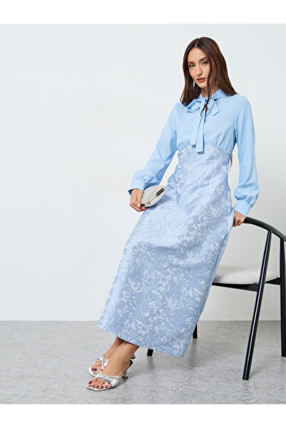 Take Two By Styli Women Tie-Up Neck Embroidered Midi Dress