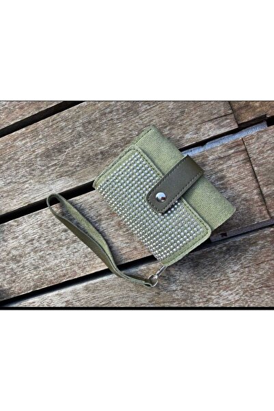 ÖZÜM TAKI Women's Stone Multi-Compartment Card Holder Detail Wallet Khaki